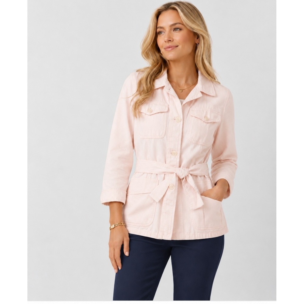 LRL Ralph Lauren Safari Jacket Women M Pink Cotton Linen Military Belted Classic